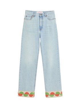 VALENTINO 女士牛仔裤 BDD18Y94W508 SS2025 蓝色 提花边牛仔裤