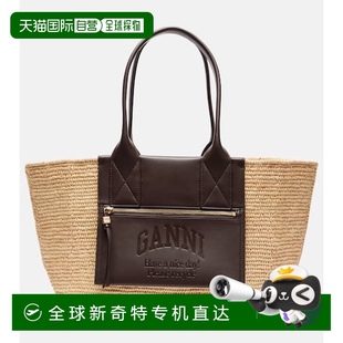人造皮革饰边拉菲草编织手提包 1h可退 香港直邮GANNI 甘尼 女士