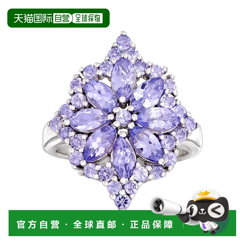 自营 925 纯银 Ross-Simons 坦桑石花朵爆裂戒指 - 紫色 美国奥莱