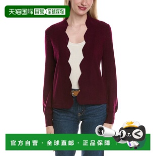自营sofiacashmere扇贝边羊毛和羊绒混纺开衫-红色 美国奥莱直发