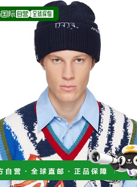 1h可退 香港直邮潮奢 Marni 玛尼 男士 海军蓝毛线帽 CLZC0170Q0U