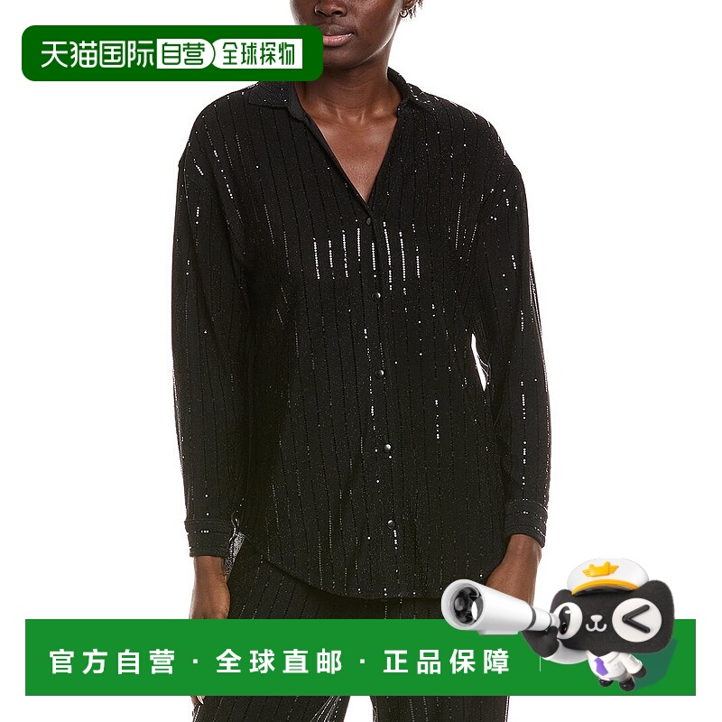 自营Anne Klein Pinstripe Tunic - black 美国奥莱直发