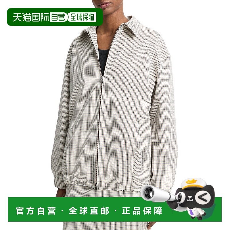 自营Vince Gardeners Check Oversized Zip Bomber Jacket - beig