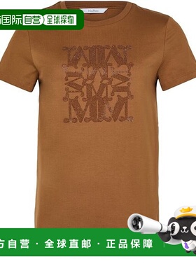 自营欧洲直邮MAXMARA麦丝玛拉 Giovane系列女士榛子色棉字母印花T