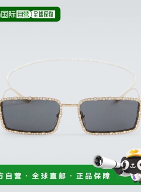 1h可退 香港直邮潮奢 Gucci 古驰 男士 精饰矩形太阳眼镜 000919