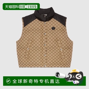 背心 歐洲直郵Gucci古馳女士駝色和棕色GG棉帆布絎縫無袖