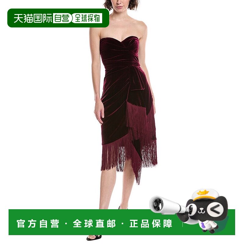 自营 Theia Rosalie天鹅绒鸡尾酒会连衣裙-红色 美国奥莱直发服饰