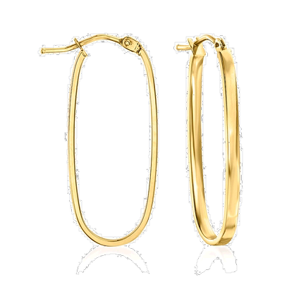 自营Ross-Simons 意大利 14 克拉黄金扁平椭圆形圈形耳环 美国奥