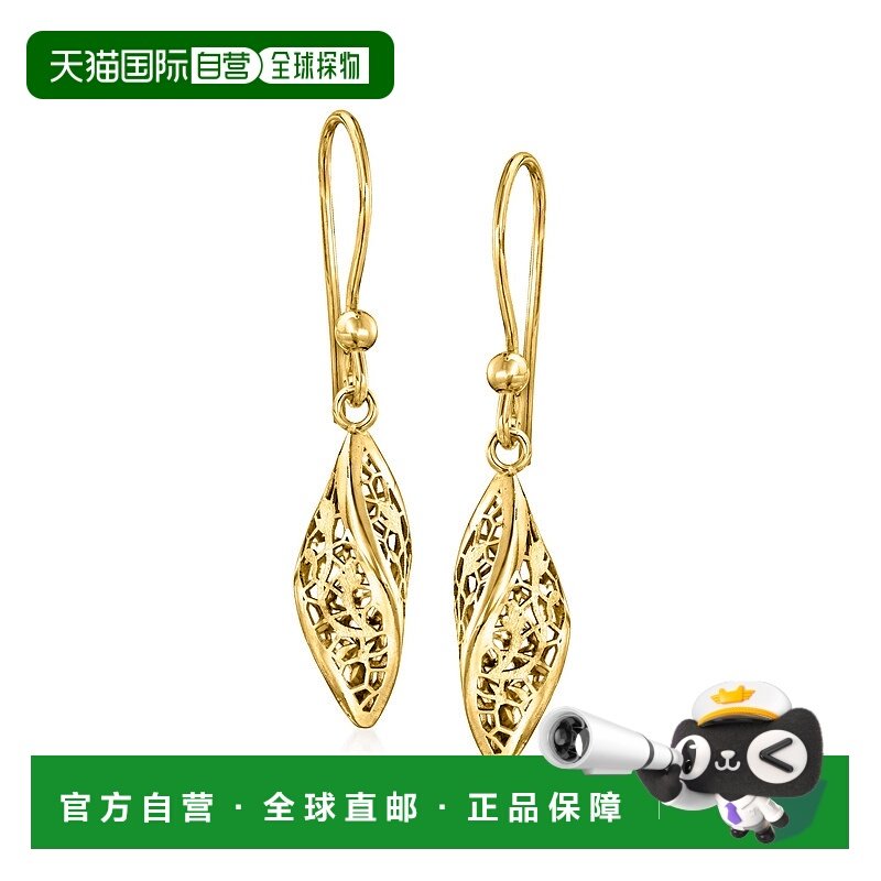 自营 Ross-Simons 意大利 14kt 黄金扭纹蕾丝吊式耳环 - 黄色 美