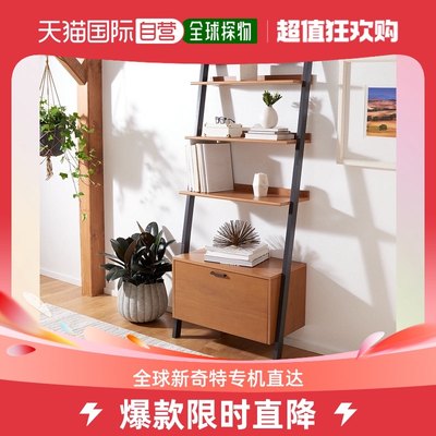 safaviehVlad 3 Shelf 1 Door Etagere - 天然/木炭 【美国奥莱】