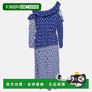 自营Sandro Blue Lighting Print Crepe Ruffled Cold Shoulder M