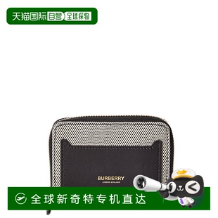 自营 美国奥莱直发 Burberry标志帆布和皮革拉链钱包 黑色
