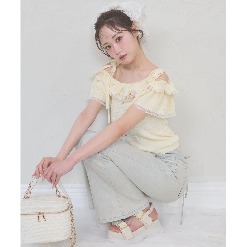 日本直邮MAJESTIC LEGON 女装 荷叶边露肩针织上衣 1063029204图片