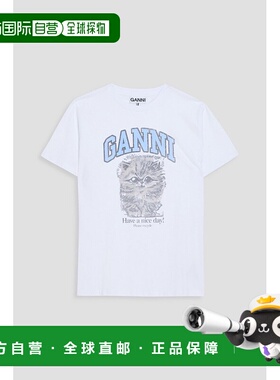 香港直邮潮奢 GANNI 甘尼 女士 印花棉针织T恤 T42723575151BRIGH