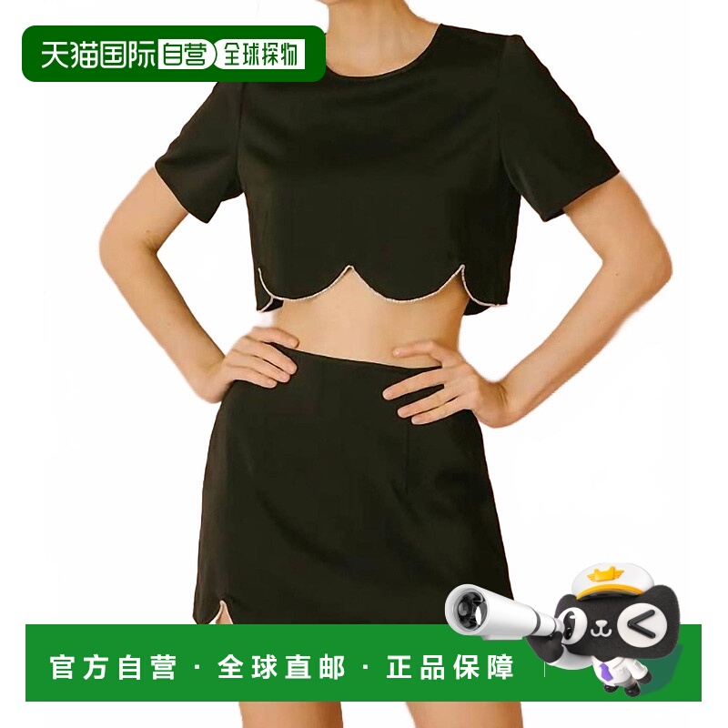 自营storiaRhinestone Trim Cropped Top In Black - black 美国