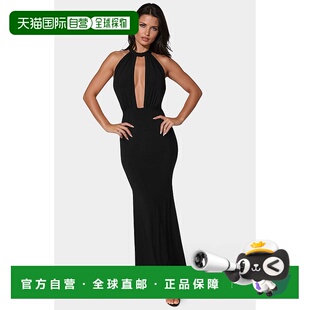 自营Bebe Women'S Plunge Neck Halter Floor Length Dress - bla