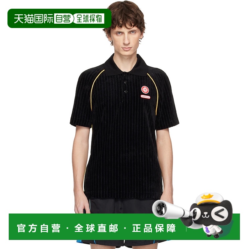 香港直邮Casablanca 男士 黑色 Rib Velour Raglan Polo 衫 MAW25