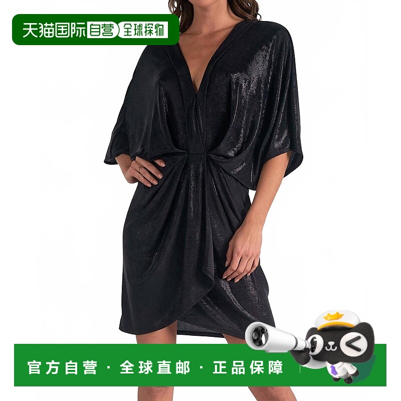自营elanShimmer Gathered Dress In Black - black 美国奥莱直发