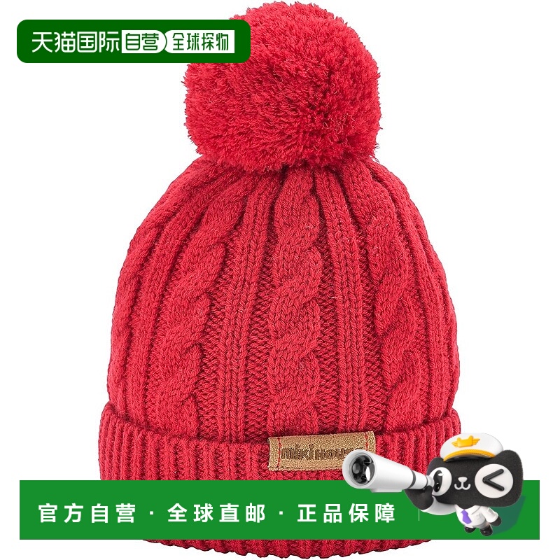 【日本直邮】MIKIHOUSE 毛线帽 绒球 麻花纹 无印 13-9209-491 红