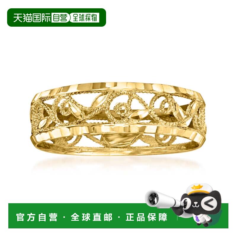 自营 Ross-Simons 意大利 18kt 黄金花丝叶永恒风格戒指 - 黄色