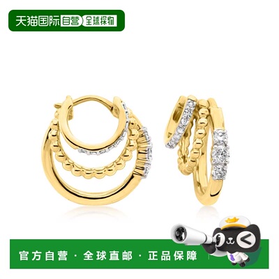 自营Ross-Simons Diamond Beaded Triple-Hoop Earrings in 18kt