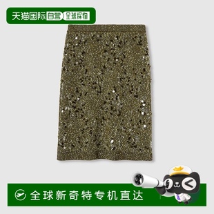 歐洲直郵Gucci古馳女士深綠色花呢混紡半身裙新款