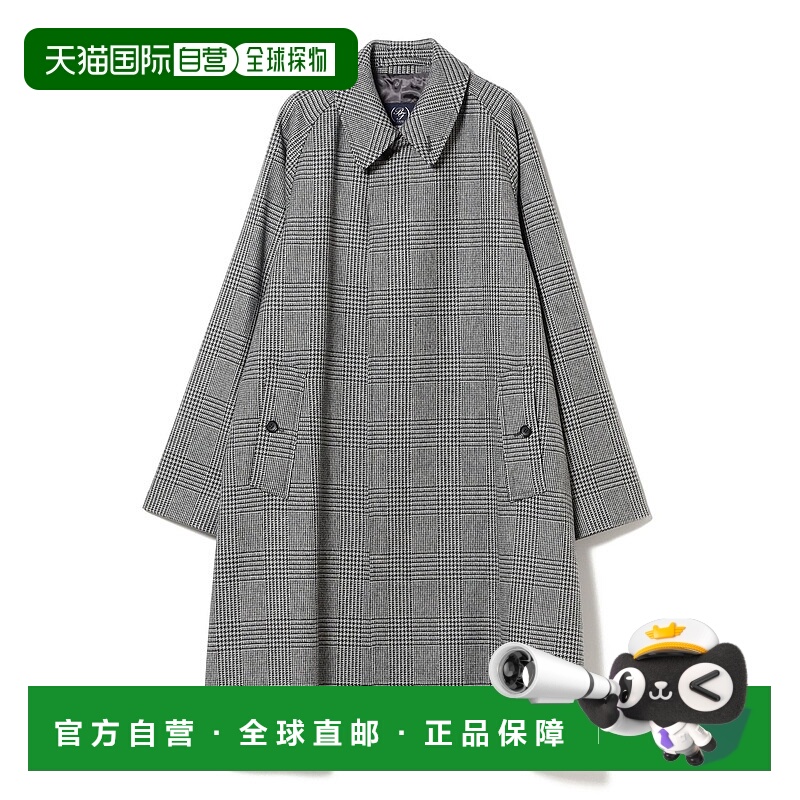 1h可退 日本直邮BEAMS F 男装 羊毛 格纹 长款大衣 宽松落肩设计