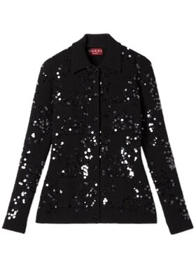 GUCCI 女士大衣 798149XKD801043 AW2025 黑色 长袖开衫