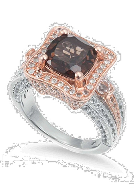 自营Suzy Levian 两色纯银 5.48 cttw 垫形切割烟熏石英戒指 - 棕