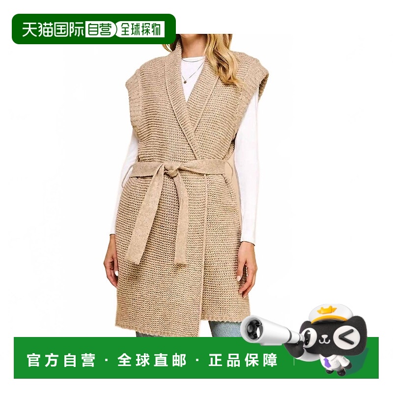 自营pinch灰褐色女式带腰带毛衣开衫 美国奥莱直发