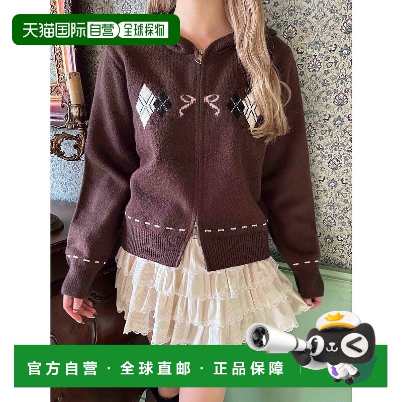 1h可退 日本直邮PHILLY 女装 阿甘纹针织连帽开衫 半拉链设计 PL2