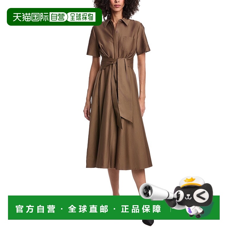 自营Toccin Mega Tie Front Midi Shirtdress - brown 美国奥莱直