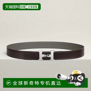 灰色小牛皮腰带32mm 1h可退 欧洲直邮Hermes 爱马仕 女士乌木色