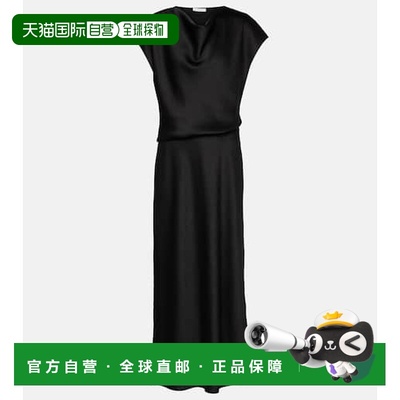 香港直邮VINCE 女士 垂褶缎面长款连衣裙 black黑色 舒适时尚