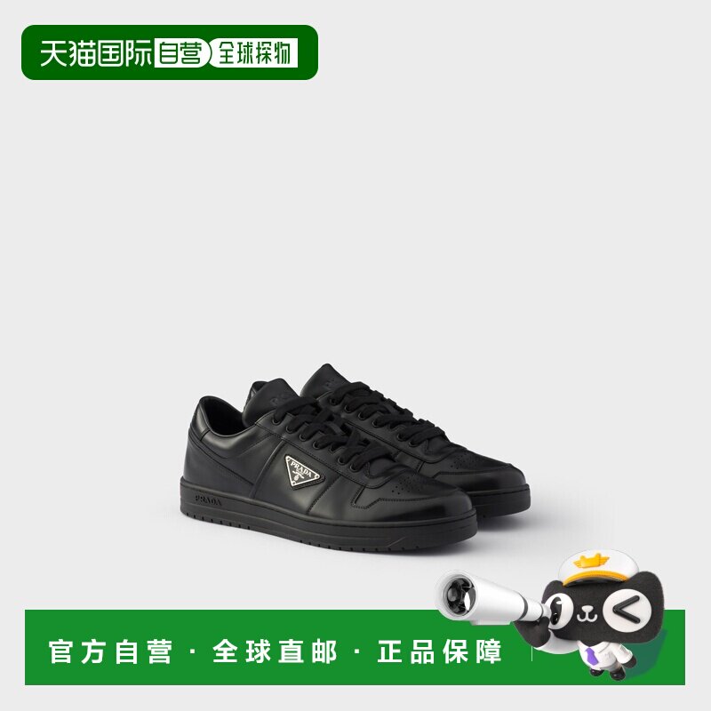 欧洲直邮自营Prada普拉达 Downtown男士黑色皮革运动鞋男鞋