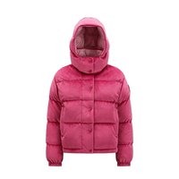 Moncler/蒙克莱23新款 女玫粉色雪尼尔可拆卸兜帽排扣羽绒服