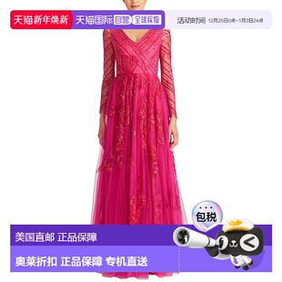 粉红色 自营 V领串珠礼服 Dahlia 美国奥莱直发长裙服饰 Theia