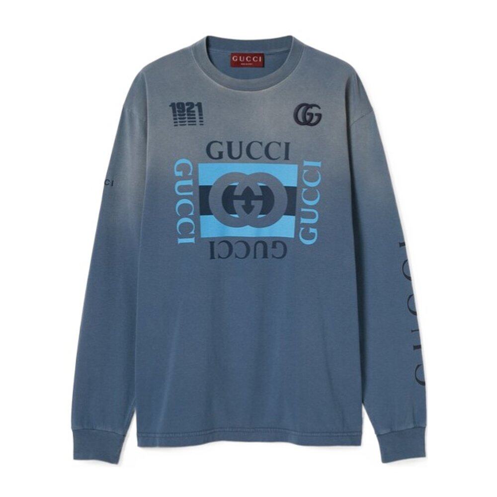 GUCCI 男士T恤 833825XJHDA4969 AW2025 蓝色 印花T恤