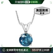 白金圆形和链子 vir 14K 克拉蓝色钻石单石吊坠项链 jewels1.40