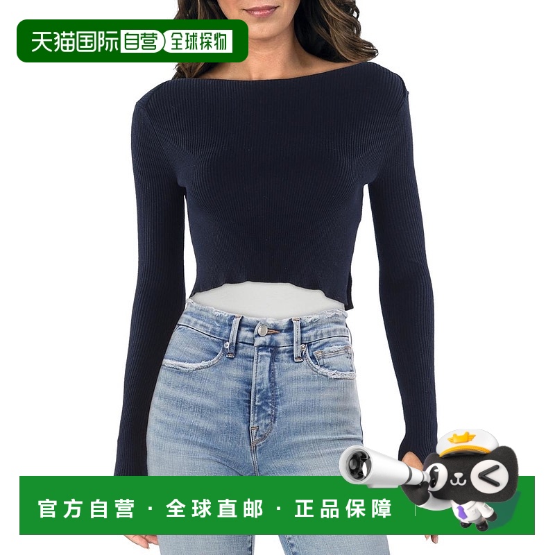 自营 all saints女式开襟罗纹针织短款毛衣-黑色 美国奥莱直发