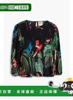 1h可退 香港直邮潮奢 FARM RIO 女士 凸纹蕾丝拼接印花双绉衫 344