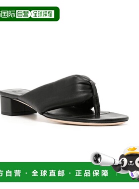 自营 Staud 女士 Dahlia 35 毫米黑色皮革露趾人字凉鞋 - 黑色 美