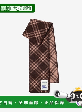 自营欧洲直邮Burberry博柏利 女士树皮棕/粉红色羊毛格纹毯边锁缝