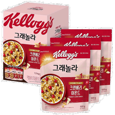 韩国直邮KELLOGGS家乐氏树莓杏仁麦片500g*6包即食冲饮健康早餐