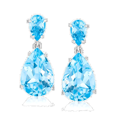 自营Ross-Simons Blue Topaz Drop Earrings in Sterling Silver