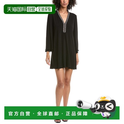 自营Tadashi Shoji Dane Embellished Tunic Mini Dress - black