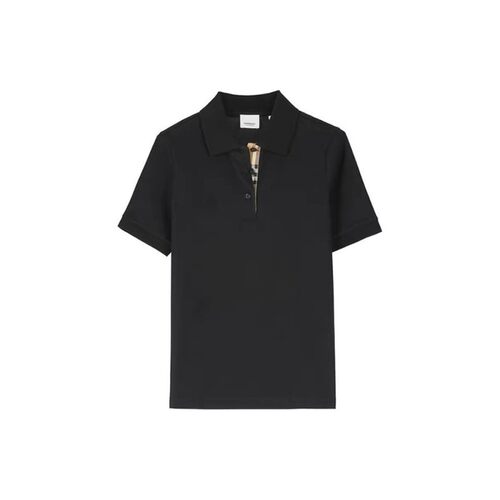 自营Burberry博柏利男士黑色棉混纺纯色直筒短袖Polo衫