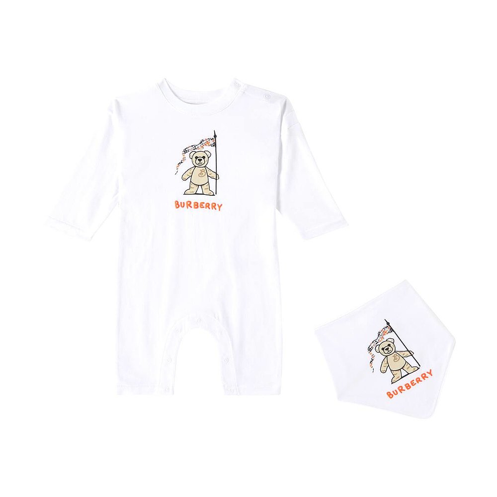 Burberry 巴宝莉 婴儿 onesie 徽标棉质针织围涎套装童装 003693