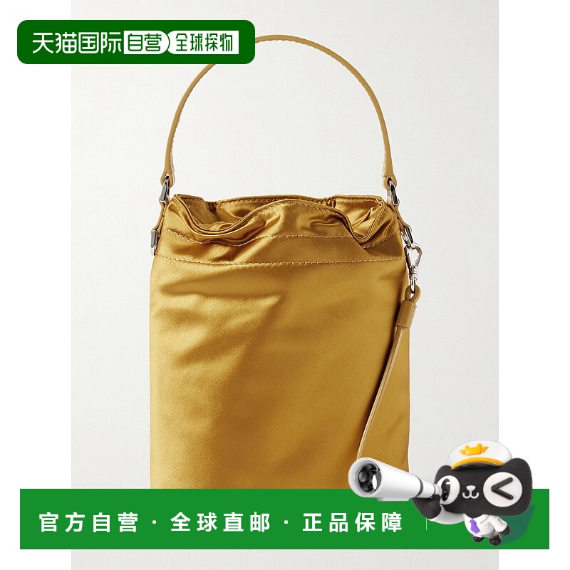 1h可退 香港直邮Staud 女士 Lila 迷你皮革饰边金属感绸缎水桶包