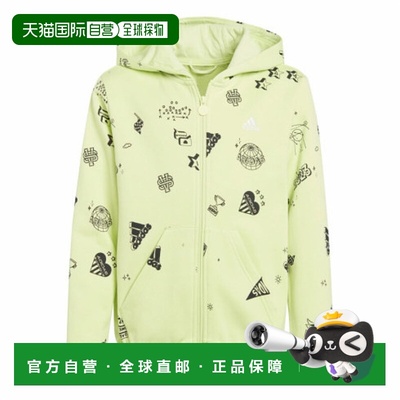 日本直邮adidas 童装 满印连帽拉链休闲卫衣 儿童款 绿色新款